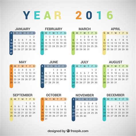 Colorful 2016 Calendar Vector Free Download