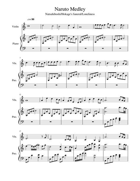Naruto Medley Sheet Music For Piano Violin Solo
