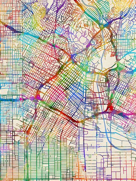 Los Angeles City Street Map Digital Art By Michael Tompsett