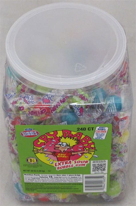 Cry Baby Extra Sour Bubble Gum Candy 240 Count Tub Babies Bulk 237 Lb