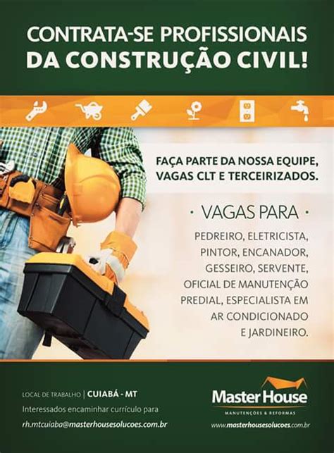 Emprego Na Construção Civil Vagas Em Diversos Cargos Empregos Cuiabá