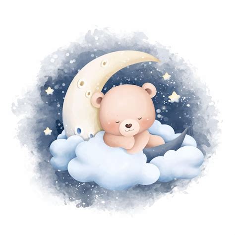 Premium Vector Watercolor Illustration Cute Baby Bear Sleeps On Moon