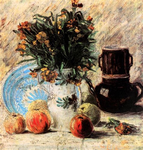 The first series, executed in paris in 1887, depicts the flowers lying on the ground, while the second set, made a year later in arles. Vase with Flowers, Coffeepot and Fruit - Vincent van Gogh ...