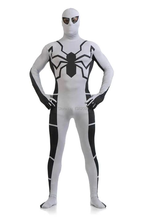 utimate white black spiderman zentai spiderman suit full body suit halloween lycra unitard
