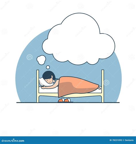 Linear Flat Girl Sleep Dreame Bed Vector Stock Vector Illustration