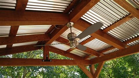 New Patio Cover Corrugated Metal Roof And Industrial Fan Complement