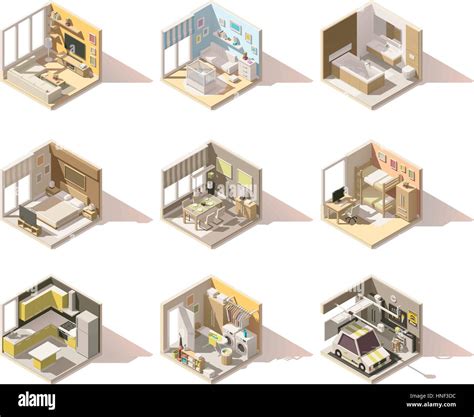 Vector Isometric Low Poly Home Rooms Set Stock Vector Image And Art Alamy