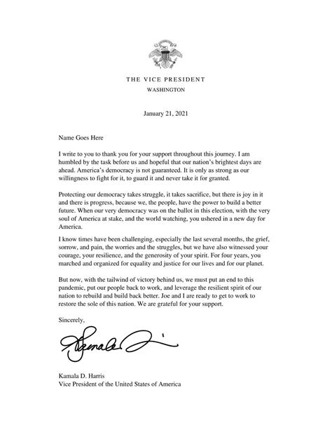 Signed Kamala Harris Personalized Vice President White House Letter Ebay