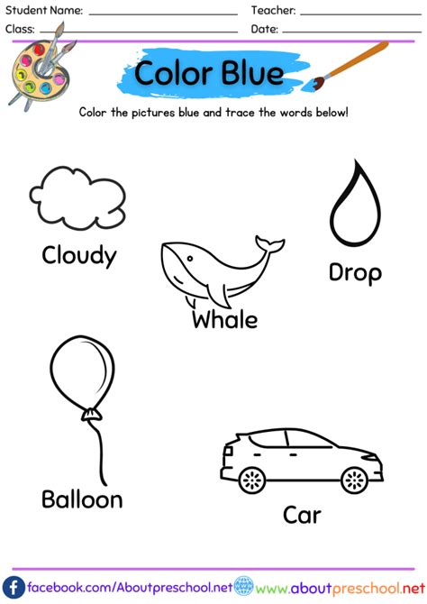 Color Worksheets Blue About Preschool