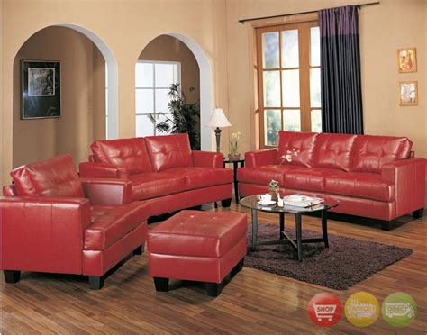 Samuel Red Bonded Leather Sofa And Love Seat Contemporary Living Room Set