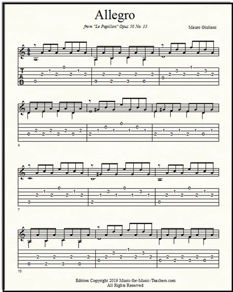 Welcome to my pages with guitar notes for beginners and advanced players. Classical Guitar Sheet Music "Allegro" by Giuliani