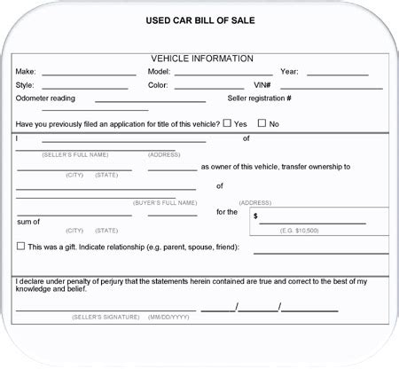 Find out how to write a bill the purchase price listed on a bill of sale could be used for sales tax purposes, which may if your state requires a bill of sale, your local department of motor vehicles should have a bill of sale. 5+ Printable Used Car Bill of Sale Templates - Word, PDF ...