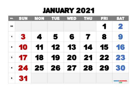 Printable January 2021 Calendar Pdf Template M21alphaecho2