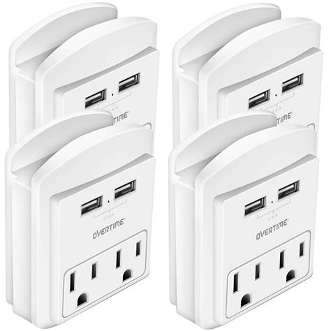 Overtime Usb Outlet Wall Adapter 4 Port Outlet Shelf With Dual Usb