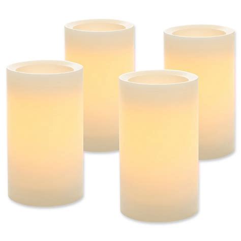 Led Flameless Wax Pillar Candles With Timer In Cream Set Of 4 Bed