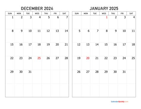 Calendar December January 2025
