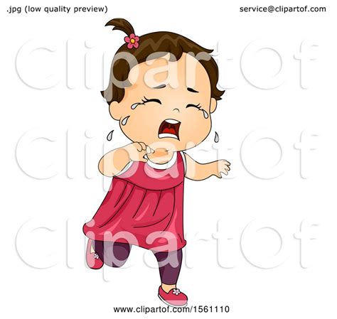 Clipart Of A Toddler Girl Running And Crying Royalty Free Vector