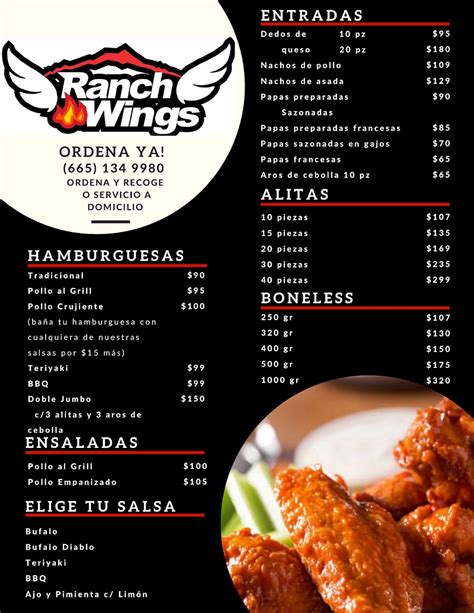 Menu At Ranch Wings Tecate Restaurant Tecate