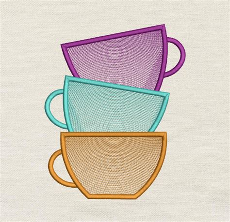 Tea Cups Embroidery Machine Embroidery Design Sizes Instant Etsy
