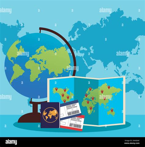 Globe And World Map With Passport And Passboards Stock Vector Image