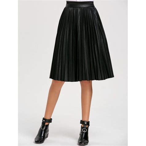 High Waist Faux Leather Pleated Skirt Black Xl Leather Pleated