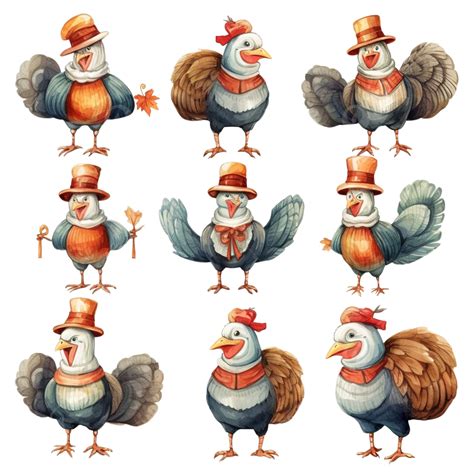 Watercolor Illustration Set Of Cute Thanksgiving Turkey Turkey Cute
