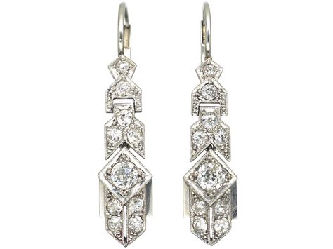 Art Deco Geometric Platinum Diamond Drop Earrings N The