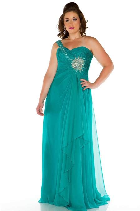 Plus sizes gowns are made to fit, hug curves, and flatter figures better. A Line One Shoulder Long Turquoise Chiffon Beaded Plus ...