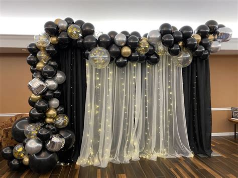 Black And Gold Backdrop Birthday Decorations Balloon Decorations