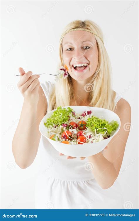 Happy Woman Eating Fresh Healthy Food Stock Image Image Of Happy