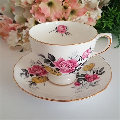 Vintage Royal Vale Bone China Tea Cup And Saucer Pink Rose Yellow