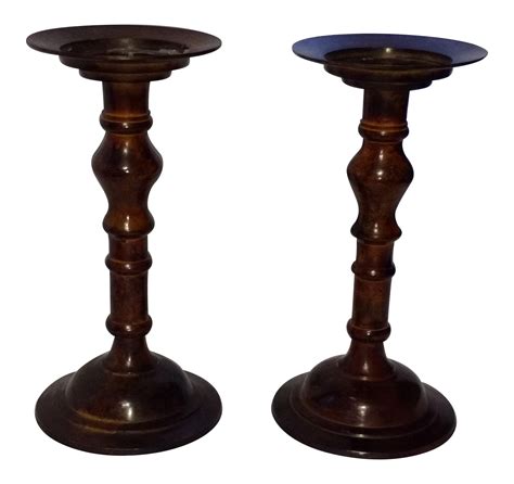 Bronze Colored Pillar Candle Holders A Pair Chairish