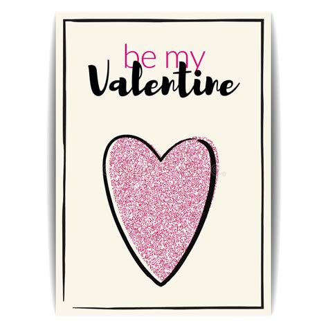Valentine Card With Pink Glitter Heart Be My Valentine Stock Vector Illustration Of Poster