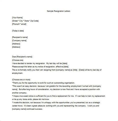 Company Employee Resignation Letter