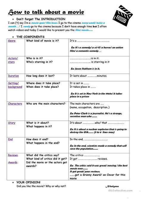 How To Talk About A Movie Worksheet Free ESL Printable Worksheets