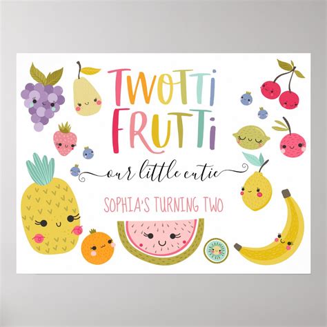 Twotti Frutti Second Birthday Party Poster Zazzle