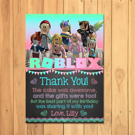 Girl Roblox Thank You Card Pink Roblox Birthday Party Etsy Birthday
