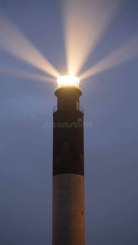 Lighthouse Beams Illumination Into Rain Storm Maritime Nautical Stock
