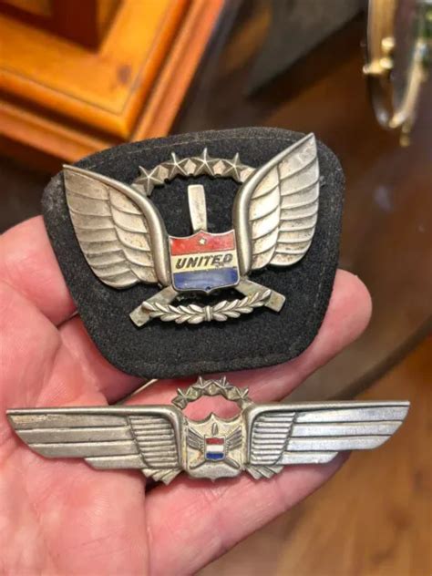 1960s United Airlines Pilot Wings Hat Badge Gemsco Sterling 15000