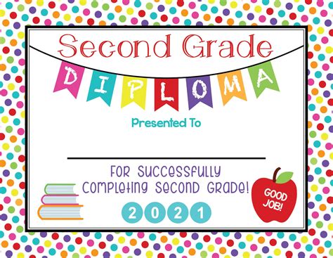 Printable Second Grade Diploma 2021 Pdf File Only School Etsy
