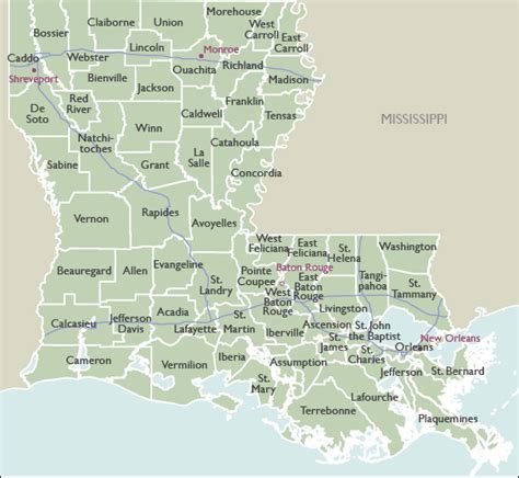 Louisiana Map With Parishes Listed Iucn Water