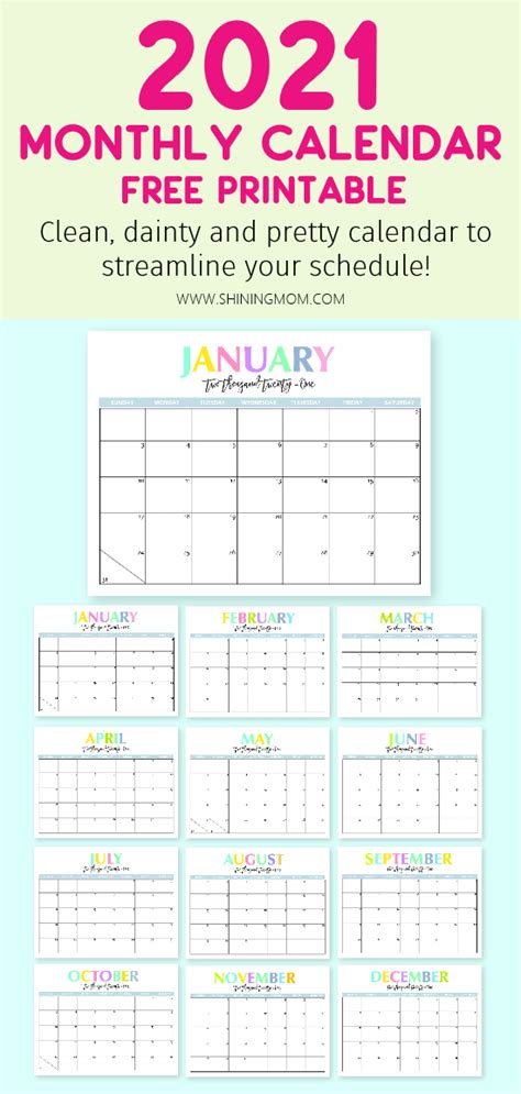Printing out a month at a time, your kids can plan out their month easily and bring their calendar to and from school! Free Printable 2021 Calendar: So Beautiful & Colorful!