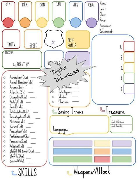 Rainbow Character Sheet For Dnd Obviously Colorful And Amazing Be