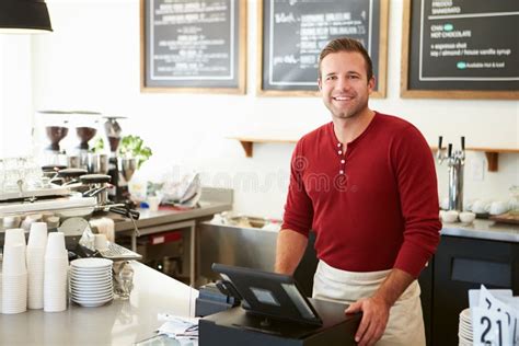 Customer Paying In Coffee Shop Using Touchscreen Stock Image Image Of