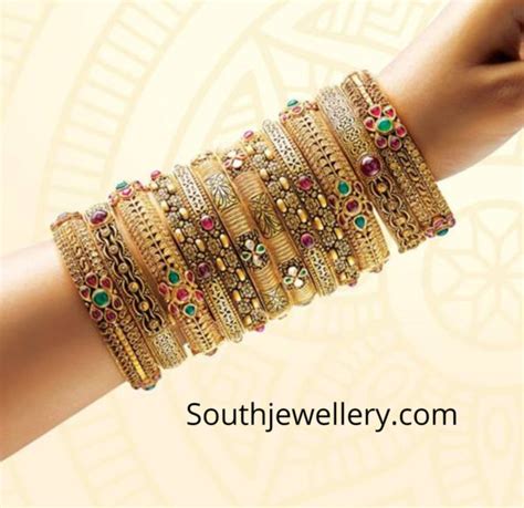 Antique Gold Bangles Set By Grt Jewellers Indian Jewellery Designs