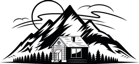 Silhouette Of The Cabins In The Mountains Illustrations Royalty Free
