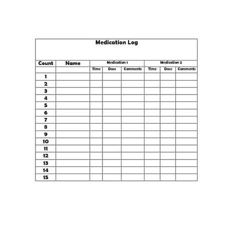 The Medication Log Is Shown In Black And White With Numbers On Each