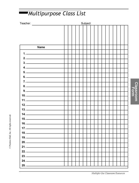Printable Class Roster Form Printable Forms Free Online