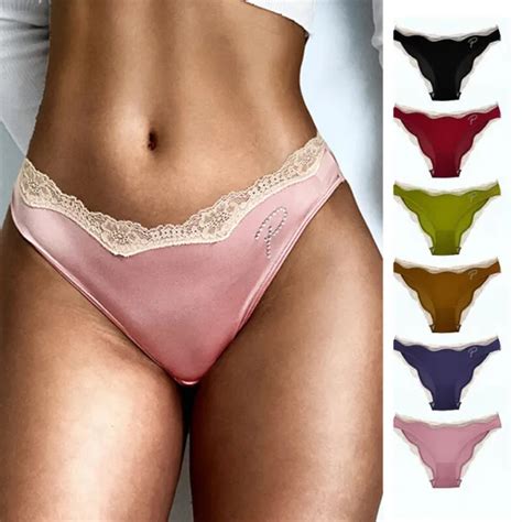 Womne Silky Satin Briefs Lingerie Underwear Seamless Panties Sexy Lace