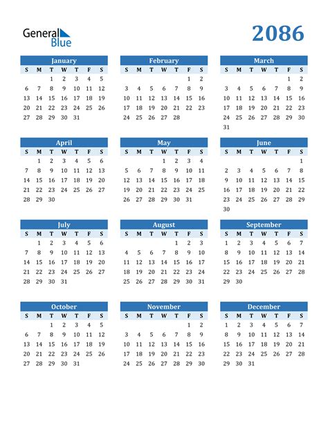 2086 Calendar Pdf Word Excel